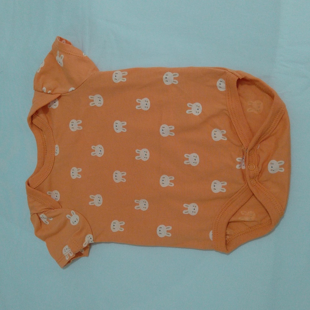 Sterling Cute Baby Girl Bunny Print 2 Bundle Bodysuits in Orange and Cream Set - Picture 9 of 12